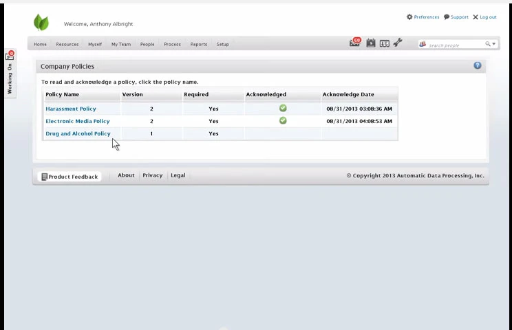screenshot of ADP Streamline